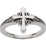 Sterling Silver cross and scroll and bead ring