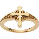14 karat yellow gold cross and scroll and bead ring