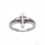 14 karat white gold cross and scroll and bead ring