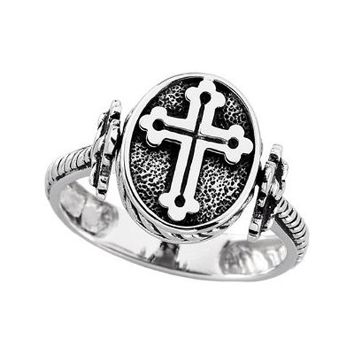 Sterling Silver cross and moonstone reversible ring