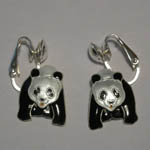 Sterling Silver and enamel Panda clip on earrings