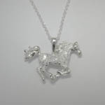 Sterling Silver textured galloping horse necklace