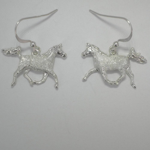 Sterling Silver textured Trotting Arabian horse dangle earrings