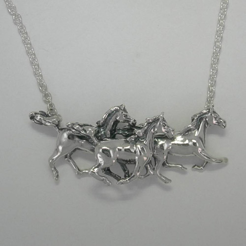 Sterling Silver three galloping Arabian horses necklace