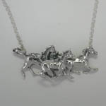 Sterling Silver three galloping Arabian horses necklace