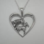 Sterling Silver mare and foal inside heart necklace