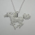 Sterling Silver pave galloping Arabian horse necklace