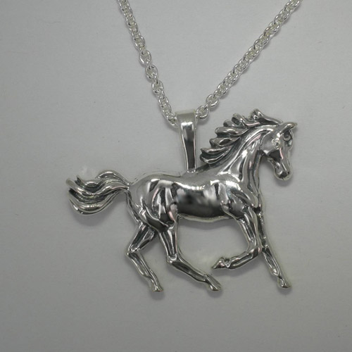Sterling Silver large galloping horse necklace