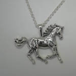 Sterling Silver large galloping horse necklace