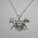 Sterling Silver Arabian mare and foal trotting necklace