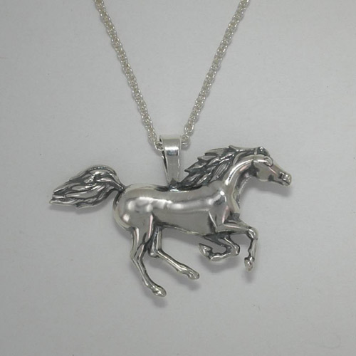 Sterling Silver small galloping Arabian horse necklace
