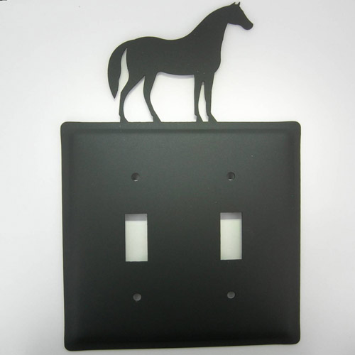 Wrought Iron horse electric double switch plate cover
