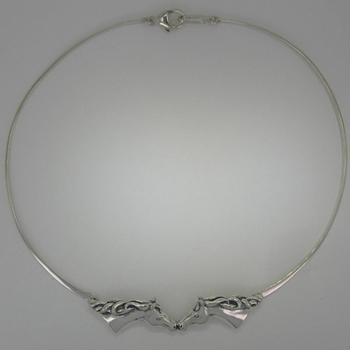 Sterling Silver double horse head necklace