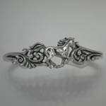 Sterling Silver galloping horse cuff bracelet with filigree