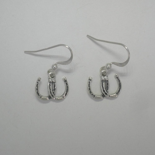 Sterling Silver small double horseshoe dangle earrings