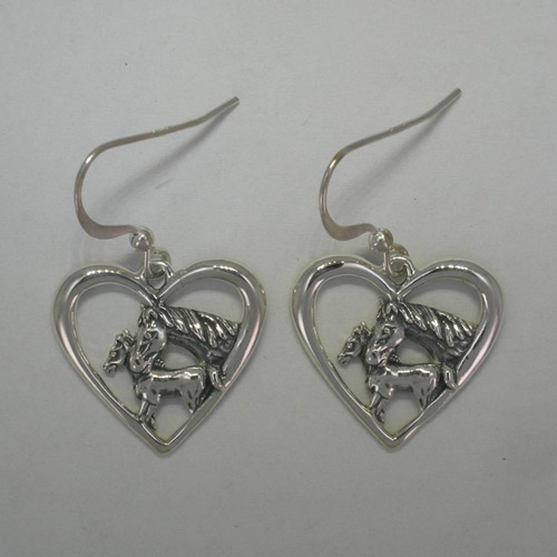 Sterling Silver mare and foal in heart earrings