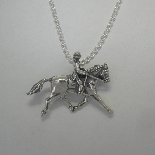 Sterling Silver Dressage horse and rider necklace
