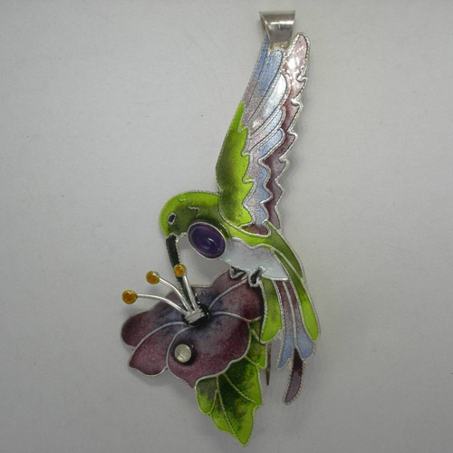 Sterling Silver enamel Hummingbird pin/pendant