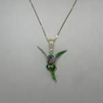 Sterling Silver enamel flying Hummingbird necklace