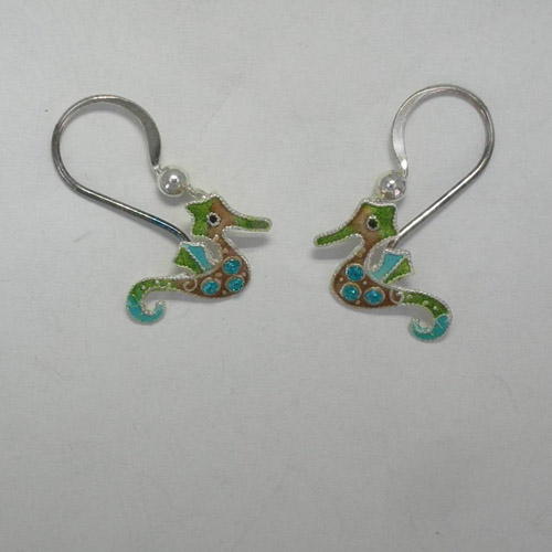 Sterling Silver enamel sea horse earrings