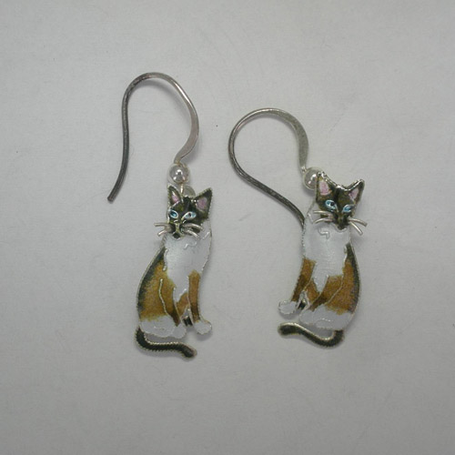 Sterling Silver enamel Snowshoe Siamese earrings