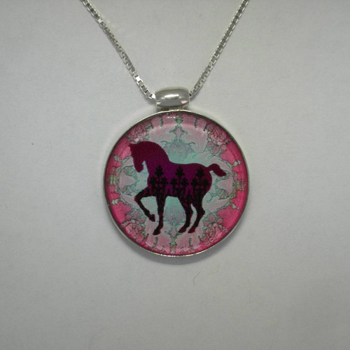 Sterling Silver Reversible enamel horse necklace