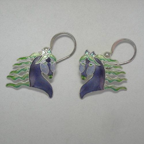Sterling Silver enamel Fanciful Horse enamel dangle earrings