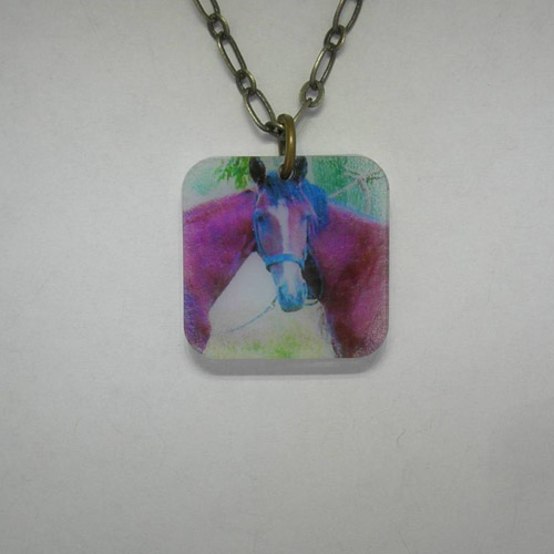 Acrylic two horses one head necklace