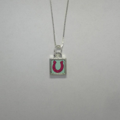 Sterling Silver mini square horseshoe necklace