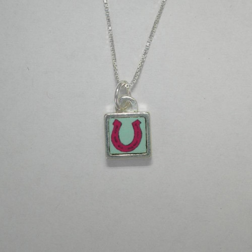 Sterling Silver mini square horseshoe necklace.