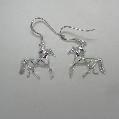 Sterling Silver Opal trotting horses dangle earrings