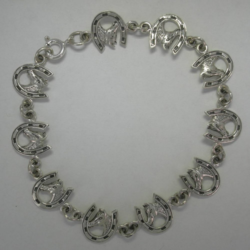 Sterling Silver horse head in horseshoe bracelet