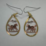Copper galloping mare and foal earrings