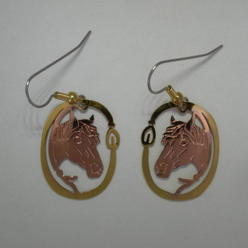 Copper horse head dangle earrings