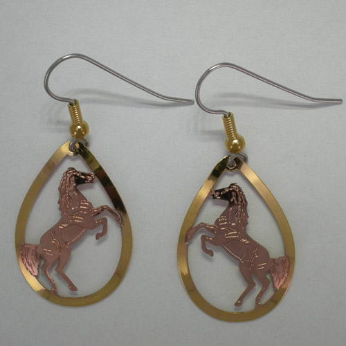 Copper rearing horse dangle earrings